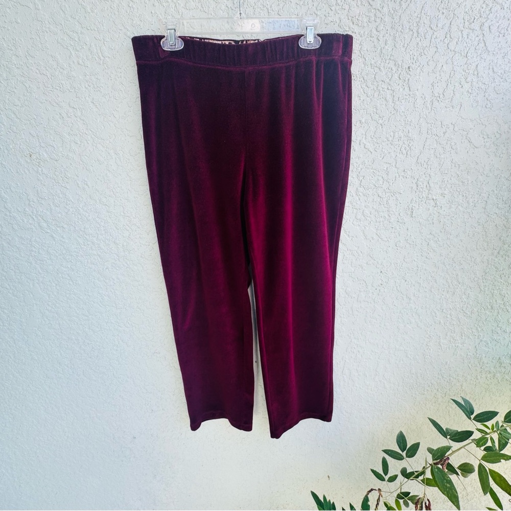 Susan Graver M velvet casual pull on burgundy straight leg pants loungewear